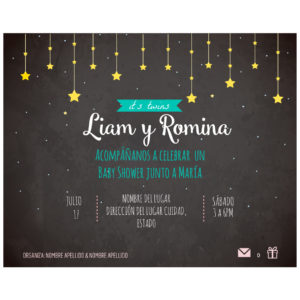 Invitación Baby Shower Gemelos Estrellas