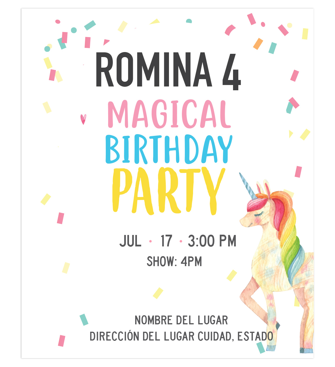Invitación Cumpleaños Magic Unicornio