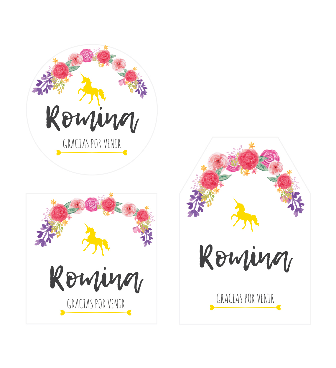 Tarjeta Agradecimiento Baby Shower Unicornio Flores