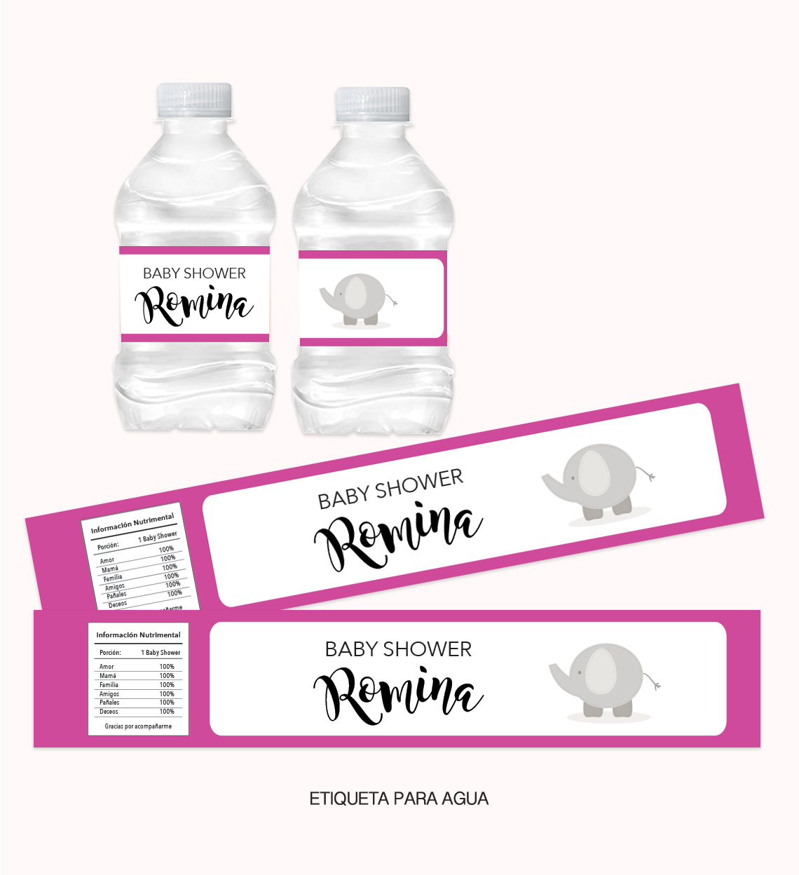 Kit Completo Fiesta Baby Shower Elefante Rosa - Imagen 3