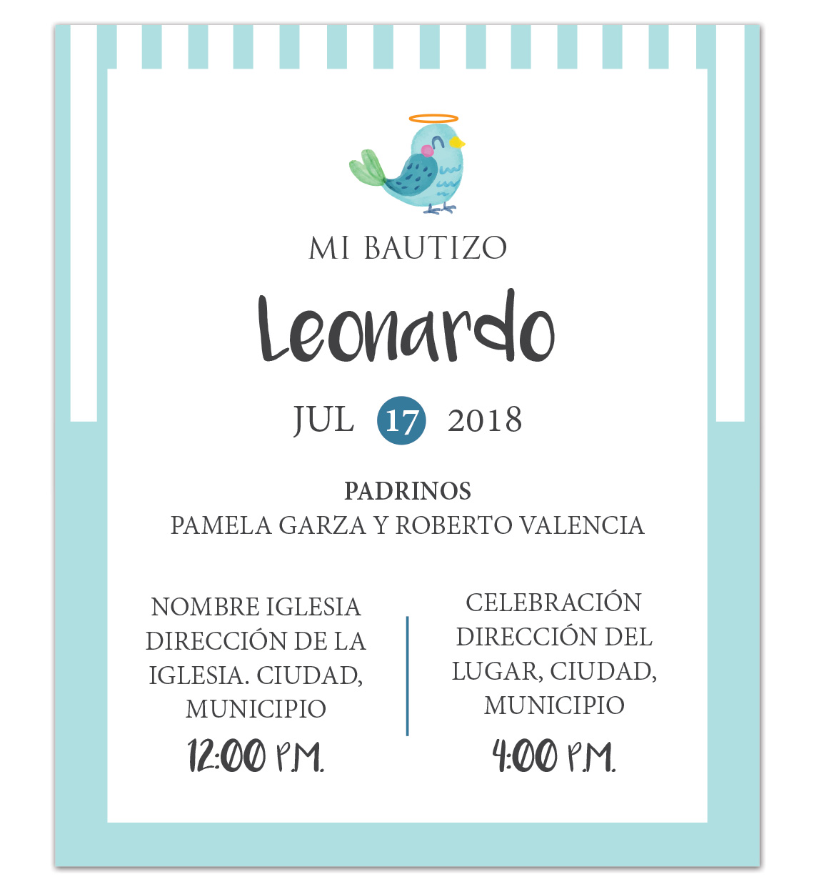 Diseño de Invitación Bautizo Blue Bird