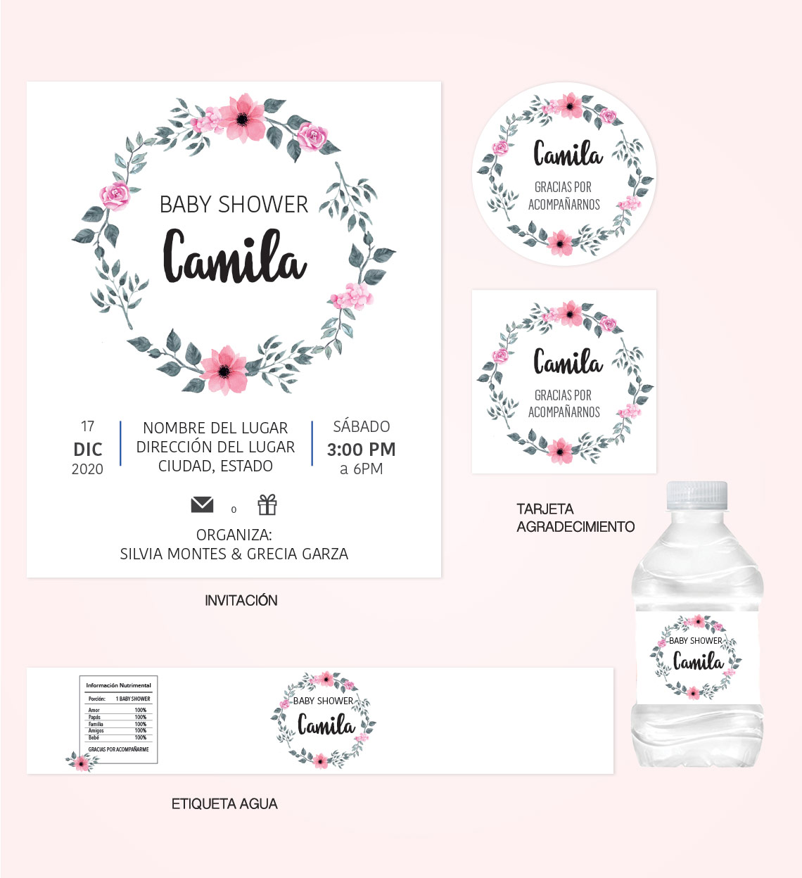 Kit Baby Shower Corona Flores Rosas