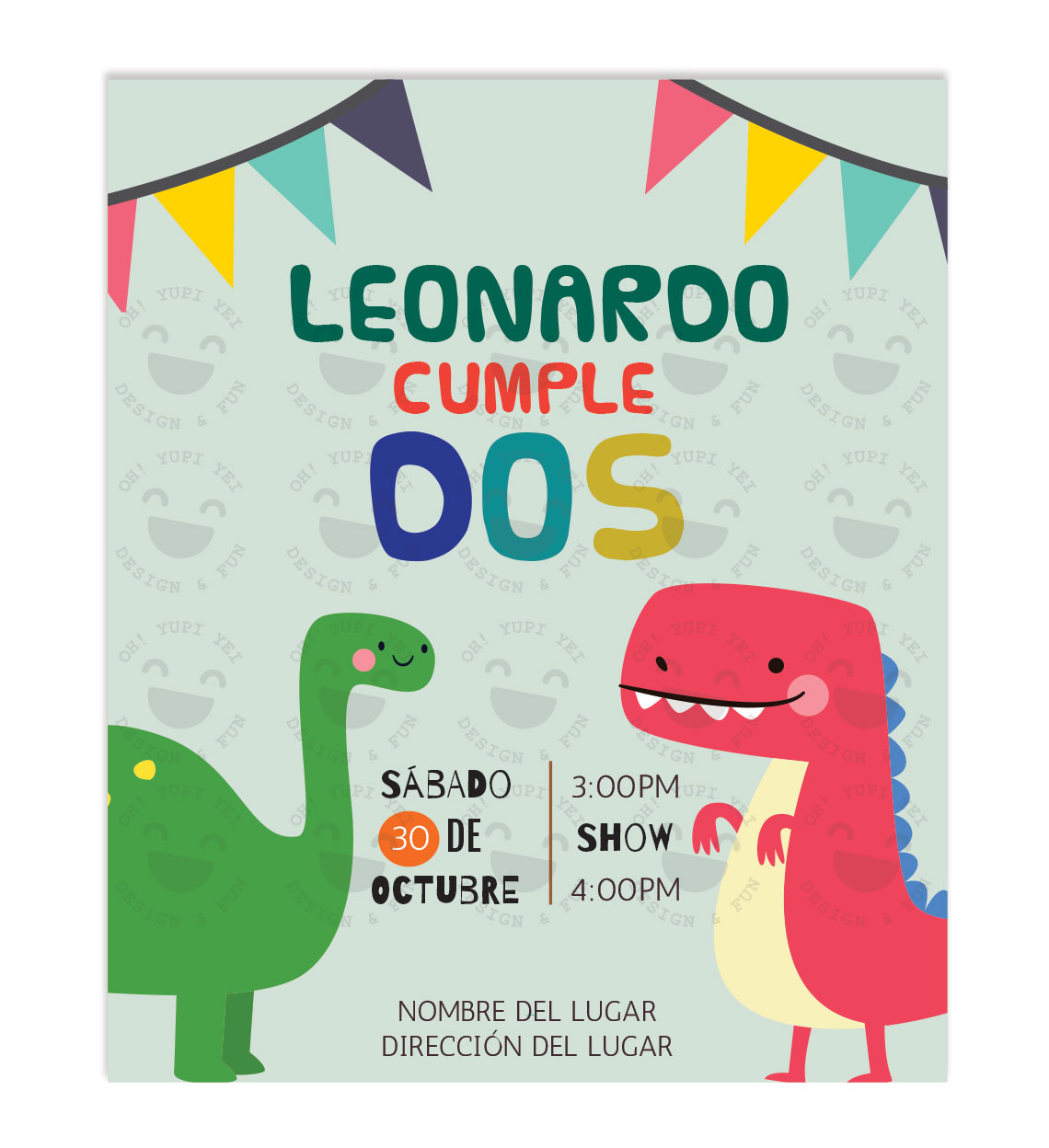 Invitación Cumpleaños Dos Dinosaurios